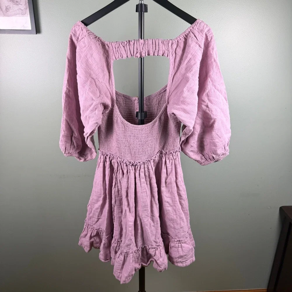 Free People Cottagecore Boho Womens Mini Dress Lilac Purple Cotton